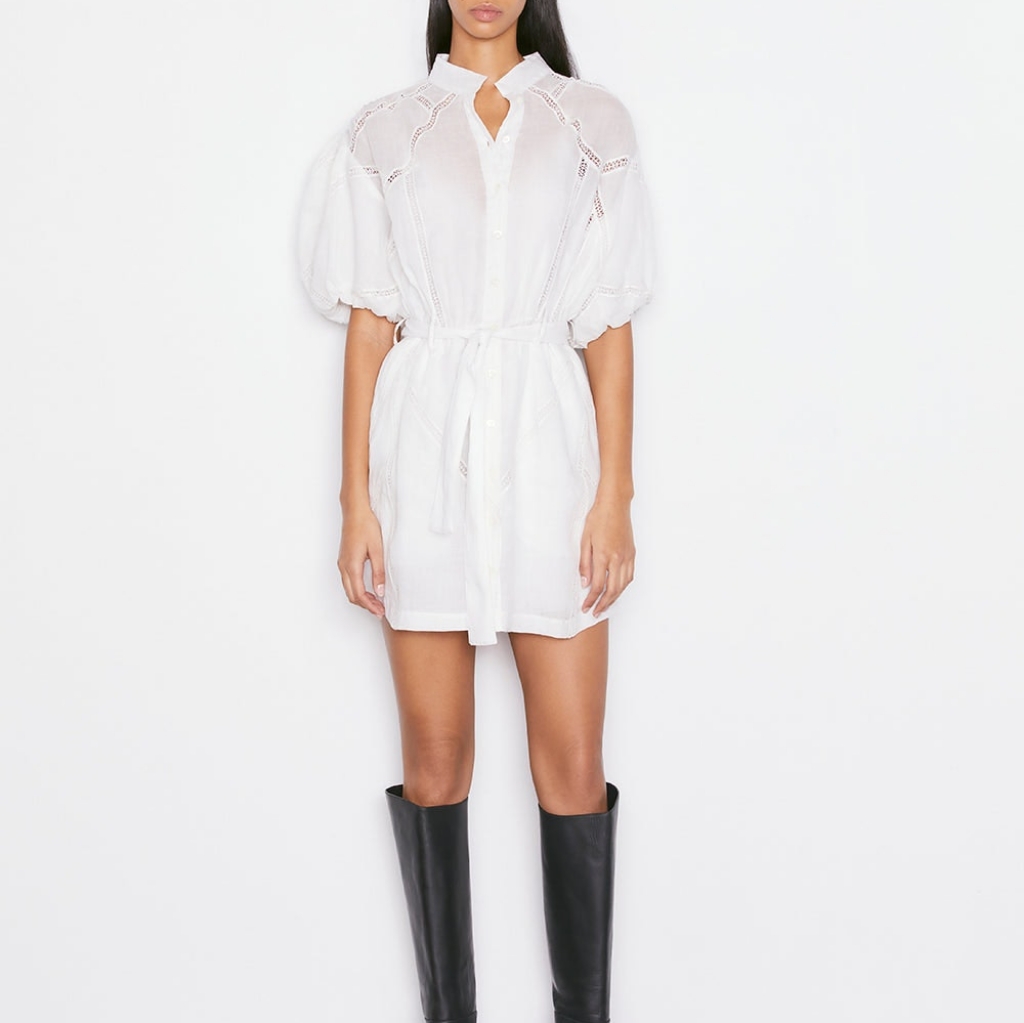 Nwt Frame Inset Lace Puff Slive Dress
